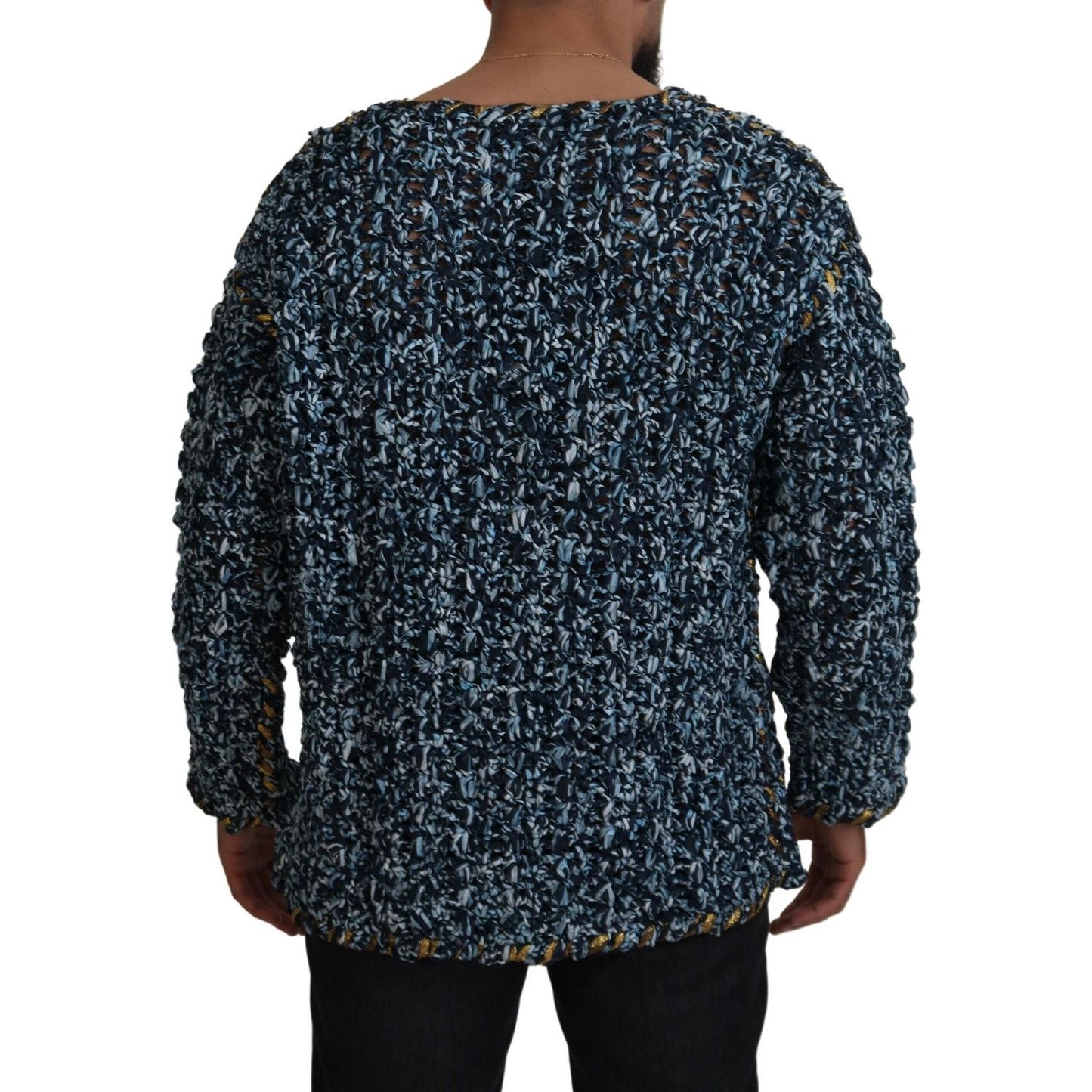 Dolce & Gabbana Elegant Blue V-Neck Cardigan Sweater blue-button-cardigan-fatto-a-mano-sweater