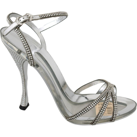 Dolce & GabbanaSilver Leather Ankle Strap Sandals with CrystalsMcRichard Designer Brands£889.00