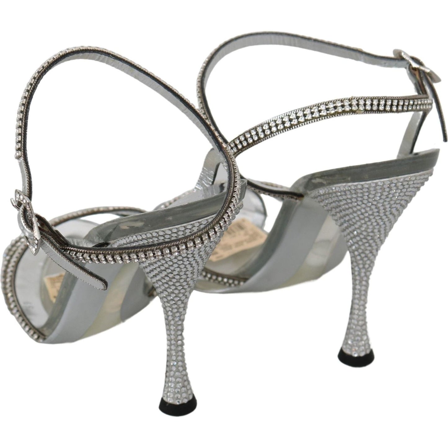 Dolce & Gabbana Silver Leather Ankle Strap Sandals with Crystals silver-crystal-ankle-strap-sandals-shoes