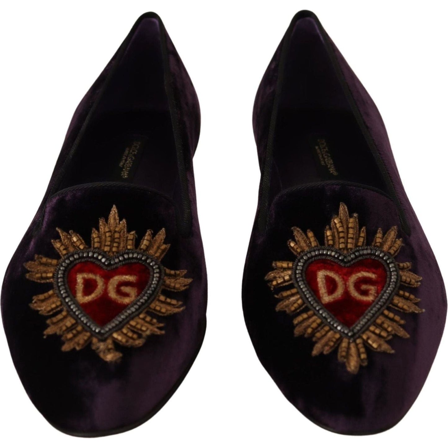 Dolce & Gabbana Chic Purple Velvet Loafers with Heart Detail purple-velvet-dg-heart-loafers-flats-shoes