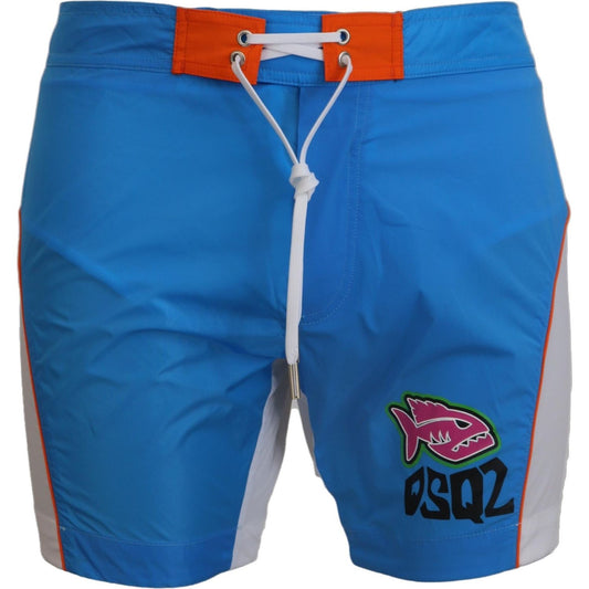 Dsquared² | Blue White Logo Print Men Beachwear Shorts Swimwear - McRichard Designer Brands