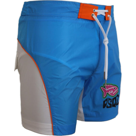 Dsquared² Tropical Wave Swim Shorts Boxer blue-white-logo-print-men-beachwear-shorts-swimwear
