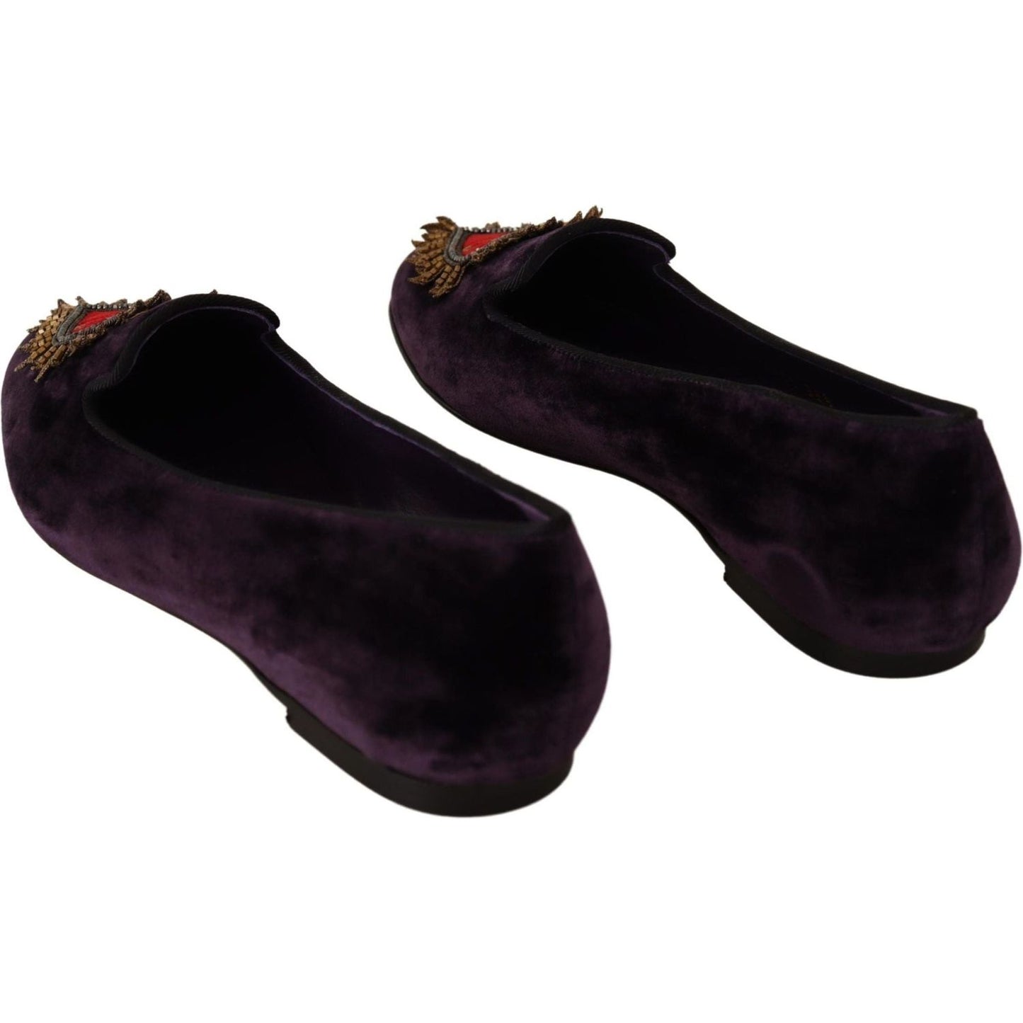 Dolce & Gabbana Chic Purple Velvet Loafers with Heart Detail purple-velvet-dg-heart-loafers-flats-shoes