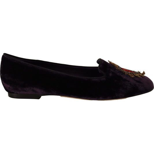 Dolce & Gabbana Chic Purple Velvet Loafers with Heart Detail purple-velvet-dg-heart-loafers-flats-shoes IMG_6019-scaled-66c4d94c-e57.jpg