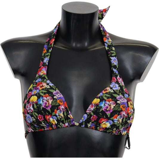 Dolce & Gabbana Chic Floral Printed Bikini Top black-floral-print-swimsuit-beachwear-bikini-tops