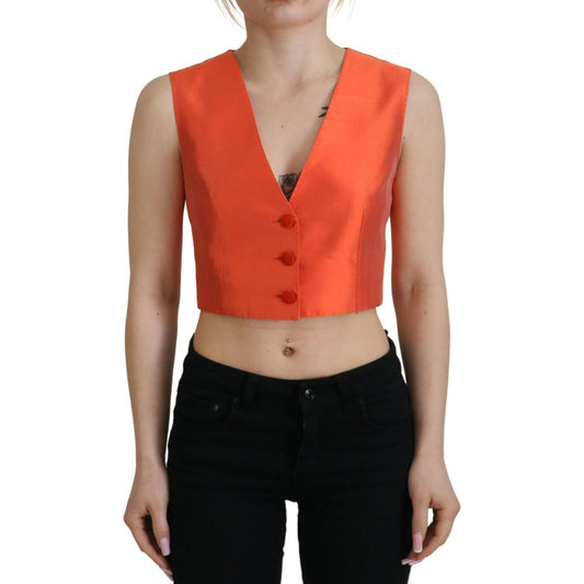 Dolce & Gabbana Elegant Orange Silk Waistcoat orange-sleeveless-waistcoat-cropped-vest-top IMG_6021-scaled-070fe332-a59.jpg