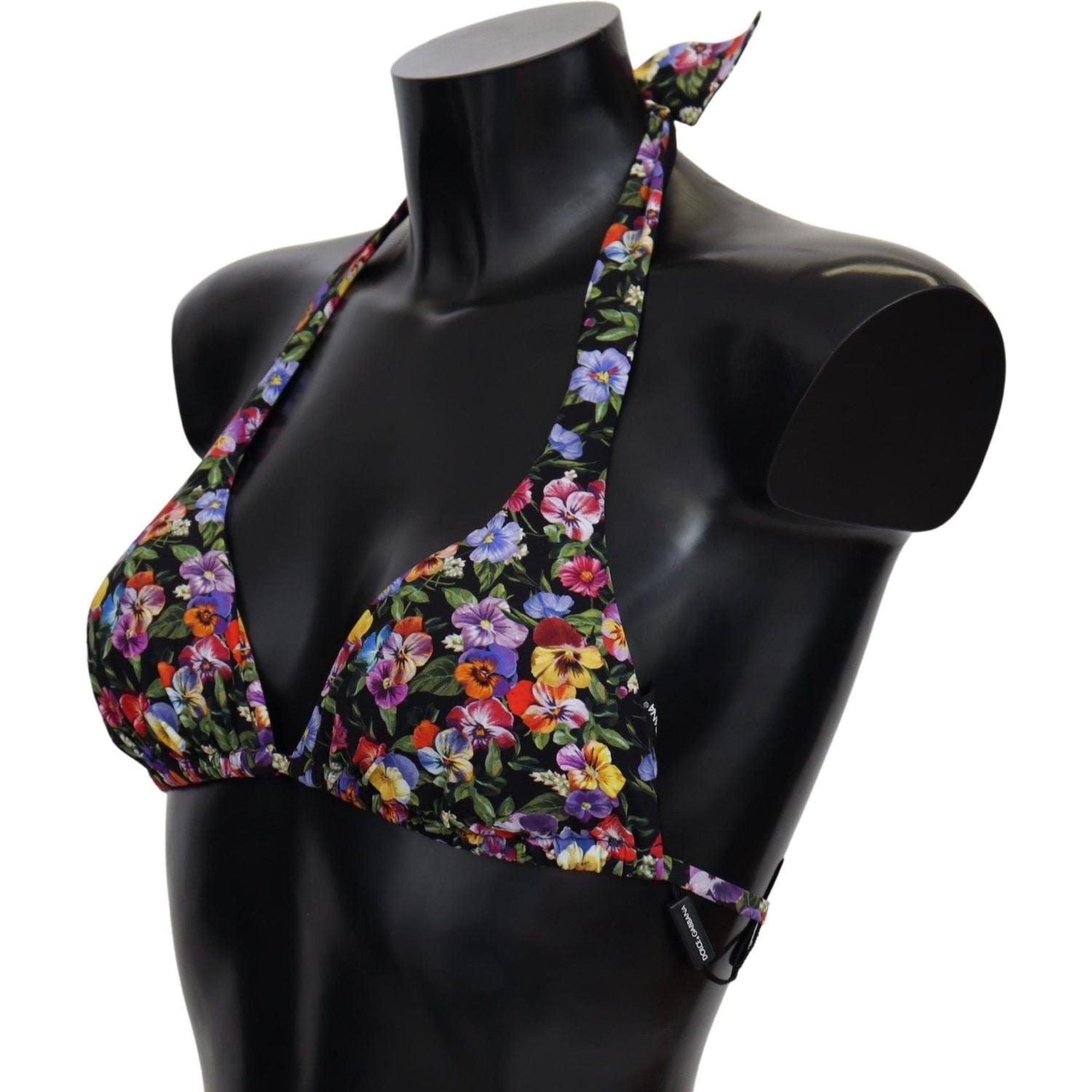 Dolce & Gabbana | Black Floral Print Swimsuit Beachwear Bikini Tops  | McRichard Designer Brands