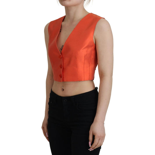 Dolce & Gabbana Elegant Orange Silk Waistcoat orange-sleeveless-waistcoat-cropped-vest-top IMG_6022-scaled-d2144b09-3c1.jpg