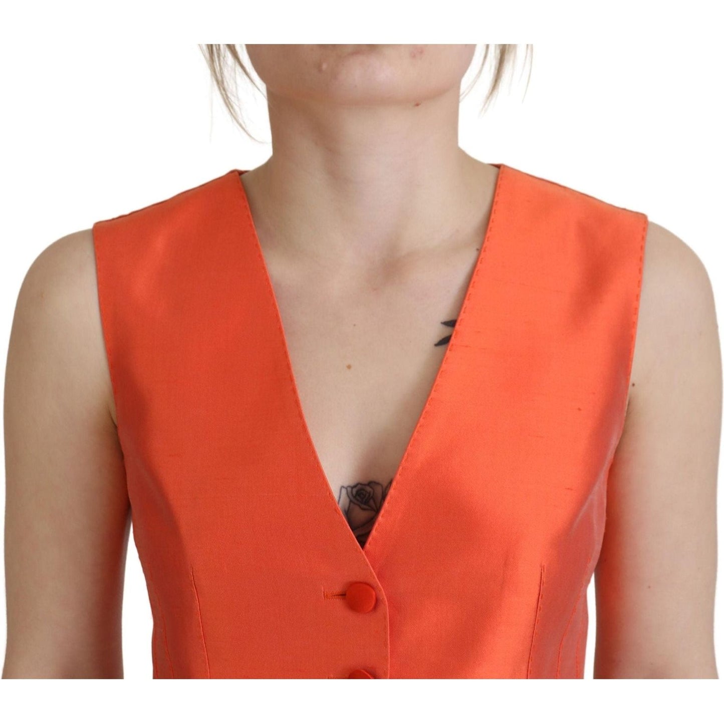 Dolce & Gabbana Elegant Orange Silk Waistcoat orange-sleeveless-waistcoat-cropped-vest-top