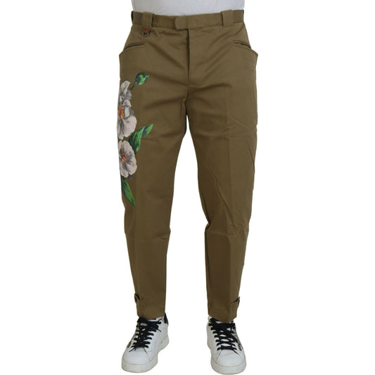 Dolce & Gabbana Exquisite Floral Beige Chino Pants beige-cotton-stretch-floral-chinos-pants IMG_6027-scaled-ac097b13-f81.jpg