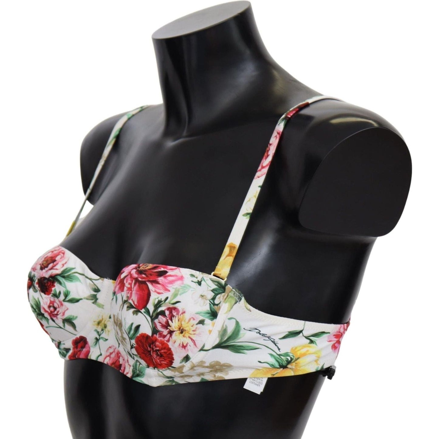 Dolce & Gabbana Elegant Floral Bikini Top – Summer Chic white-floral-print-swimsuit-beachwear-bikini-tops