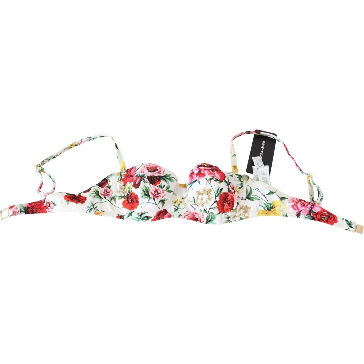 Dolce & Gabbana Elegant Floral Bikini Top – Summer Chic white-floral-print-swimsuit-beachwear-bikini-tops