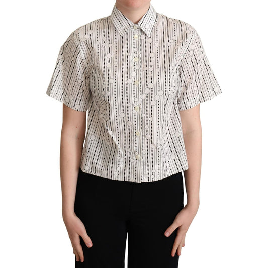 Dolce & Gabbana Geometric Elegance Collared Polo Top white-circles-dots-collared-button-up-shirt