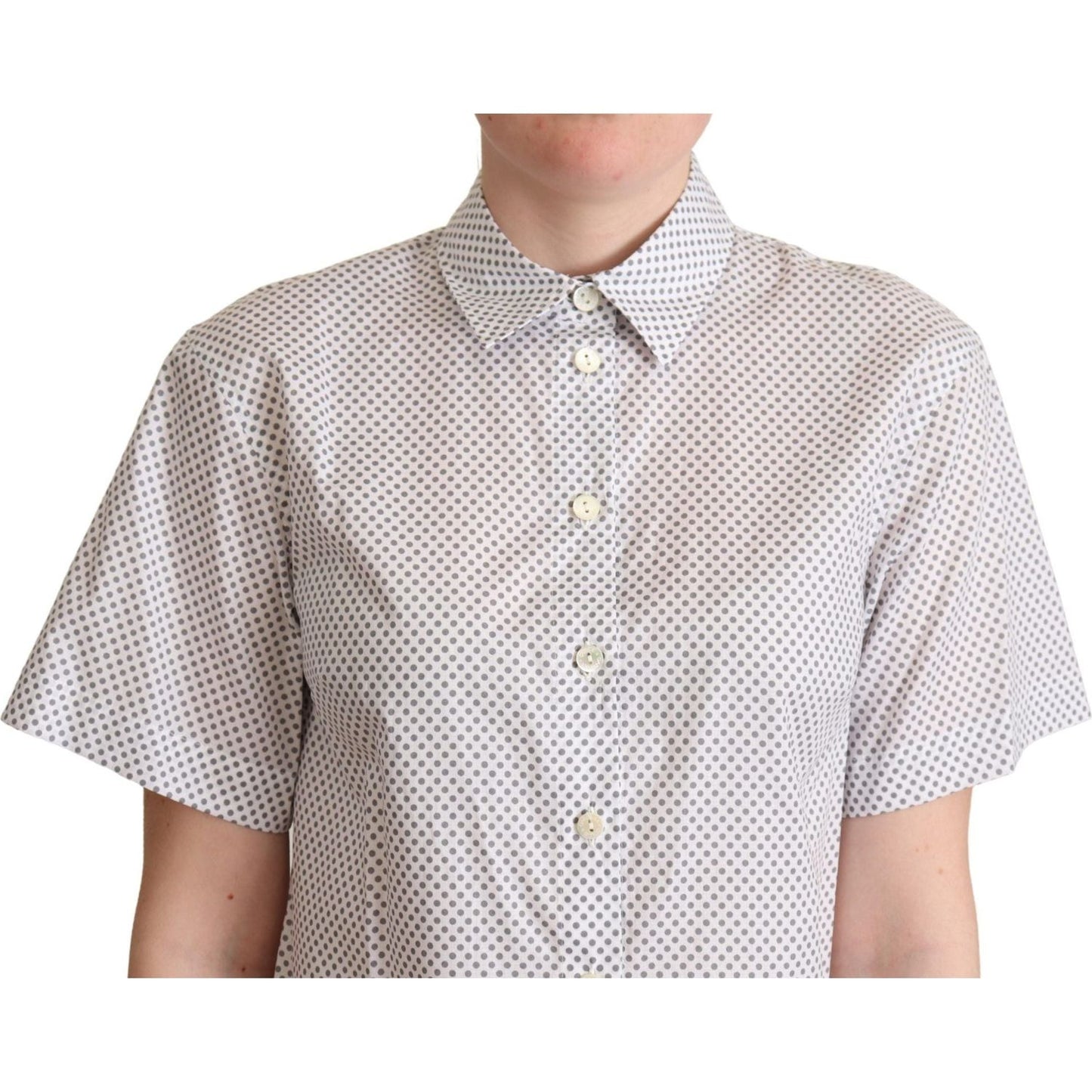 Dolce & Gabbana Chic Gray Polka Dot Short Sleeve Polo white-gray-polka-dots-collared-button-shirt