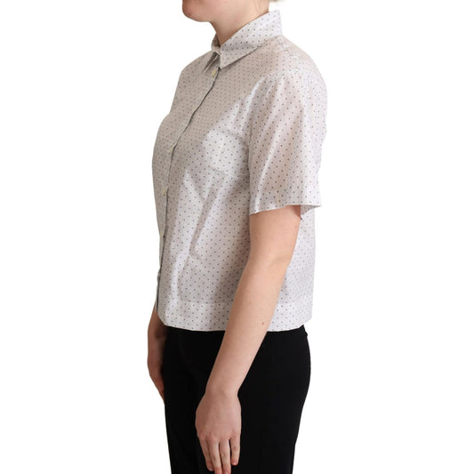 Dolce & Gabbana Elegant Polka Dot Cotton Polo Top white-black-polka-dots-collar-blouse-shirt