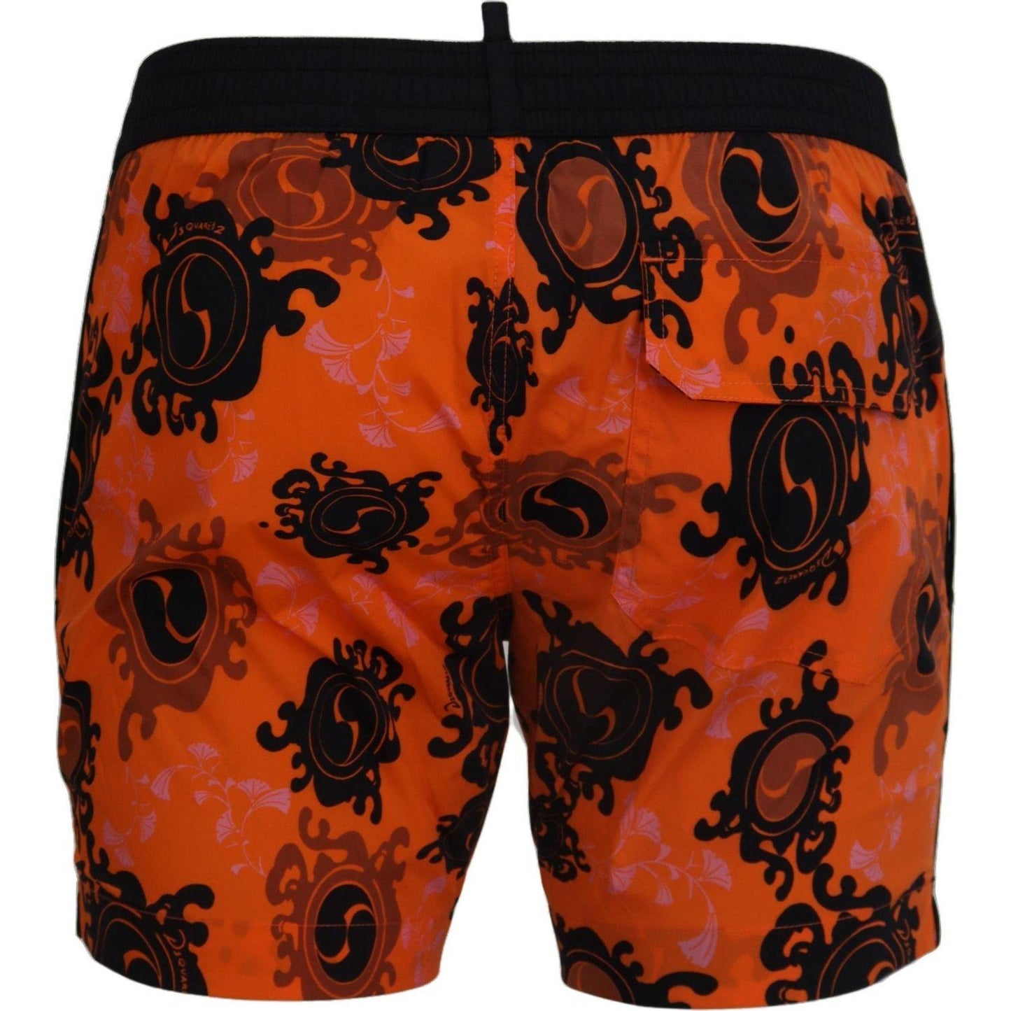 Dsquared² Chic Orange Swim Shorts Boxer for Men orange-black-printed-men-beachwear-shorts-swimwear