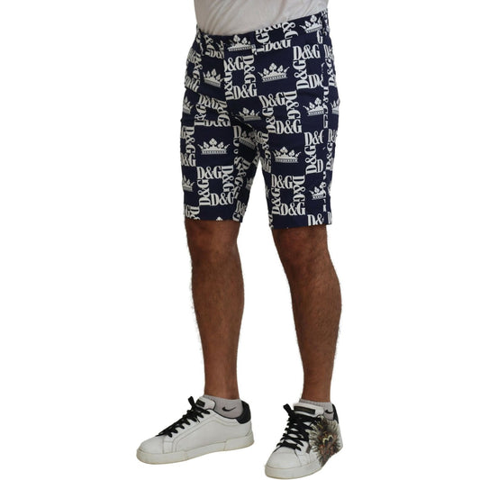 Dolce & Gabbana Casual Crown Print Chinos Shorts blue-logo-print-cotton-chinos-shorts