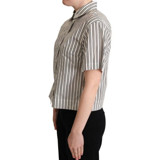 Dolce & Gabbana Elegant Striped Cotton Polo Top Blouse Top white-black-striped-shirt-blouse-top