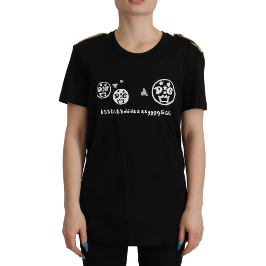 Dolce & Gabbana Chic Black Logo Cotton Tee for Women black-logo-motive-crewneck-cotton-t-shirt