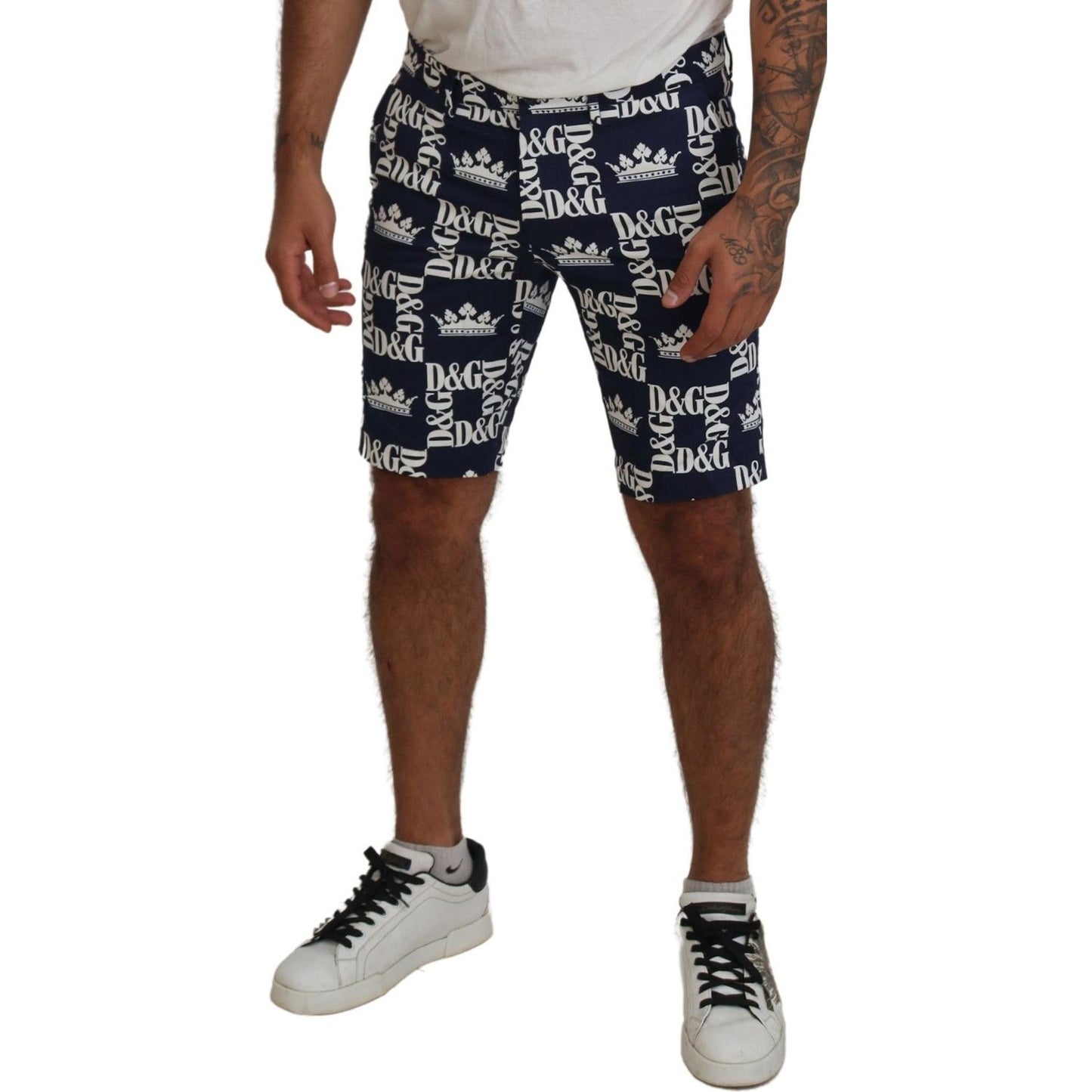Dolce & Gabbana Casual Crown Print Chinos Shorts blue-logo-print-cotton-chinos-shorts