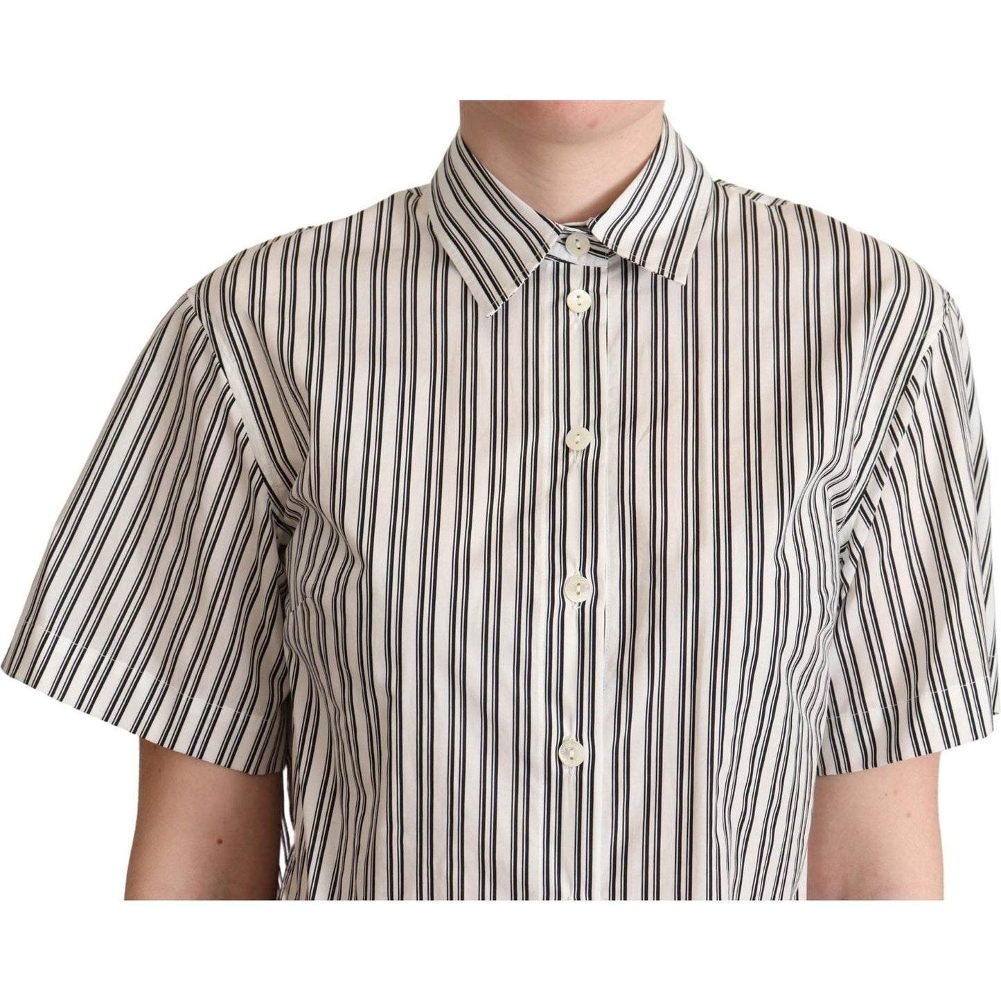 Dolce & Gabbana Elegant Striped Cotton Polo Top Blouse Top white-black-striped-shirt-blouse-top