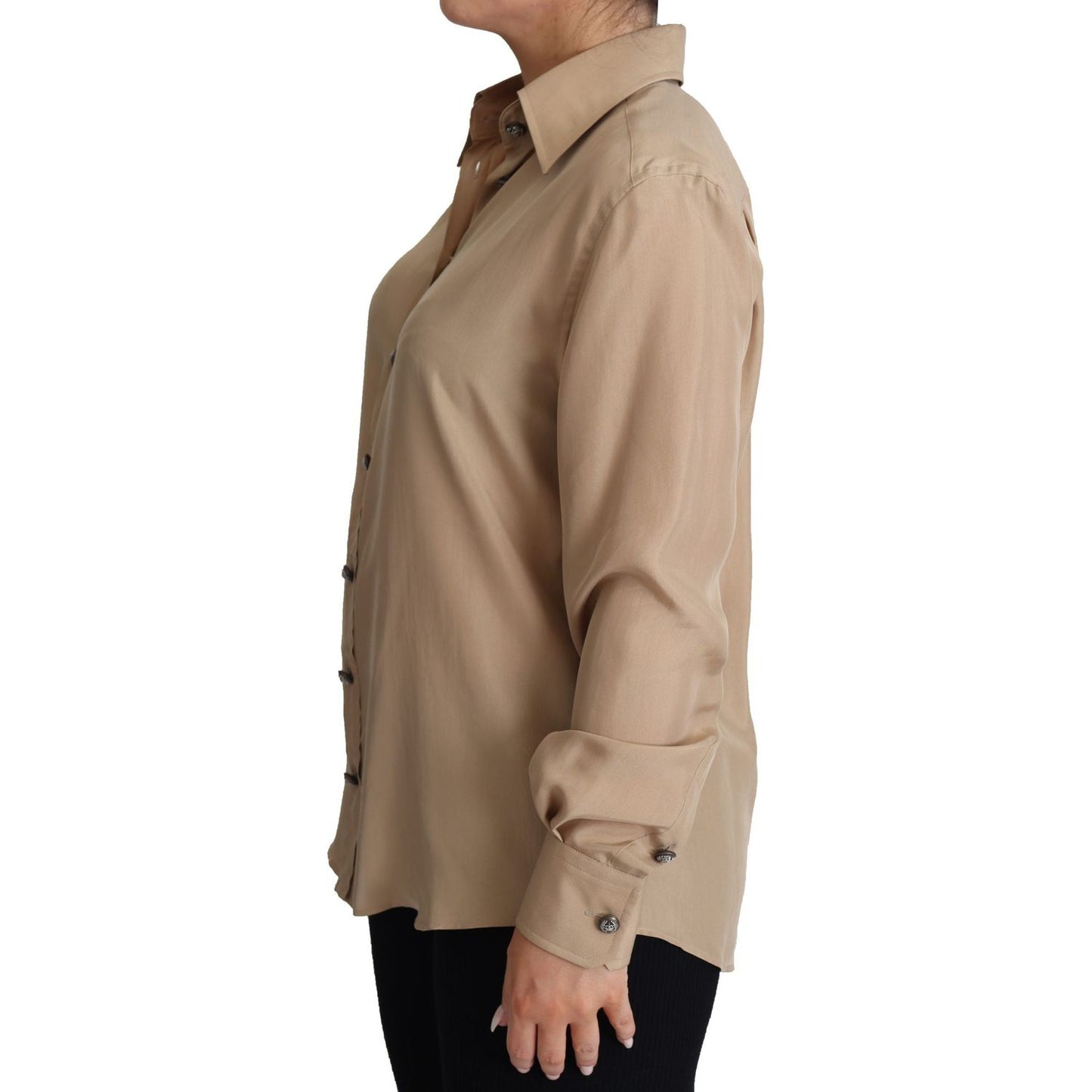 Dolce & Gabbana Elegant Beige Silk Shirt beige-silk-shirt-decorative-buttons-top