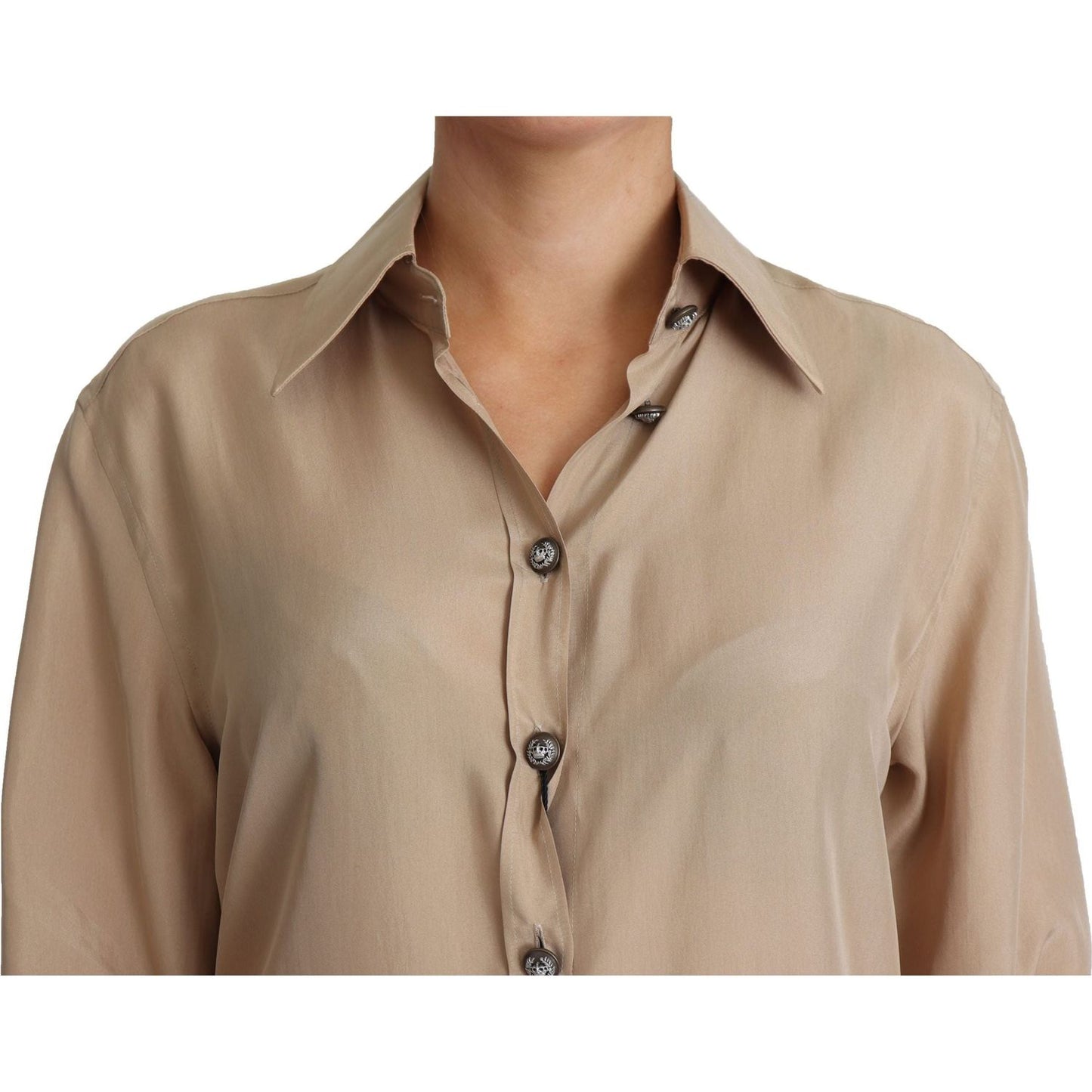 Dolce & Gabbana Elegant Beige Silk Shirt beige-silk-shirt-decorative-buttons-top
