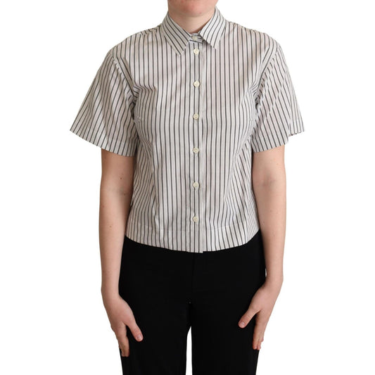 Dolce & Gabbana Chic Monochrome Striped Polo Shirt Blouse Top white-black-striped-collared-shirt