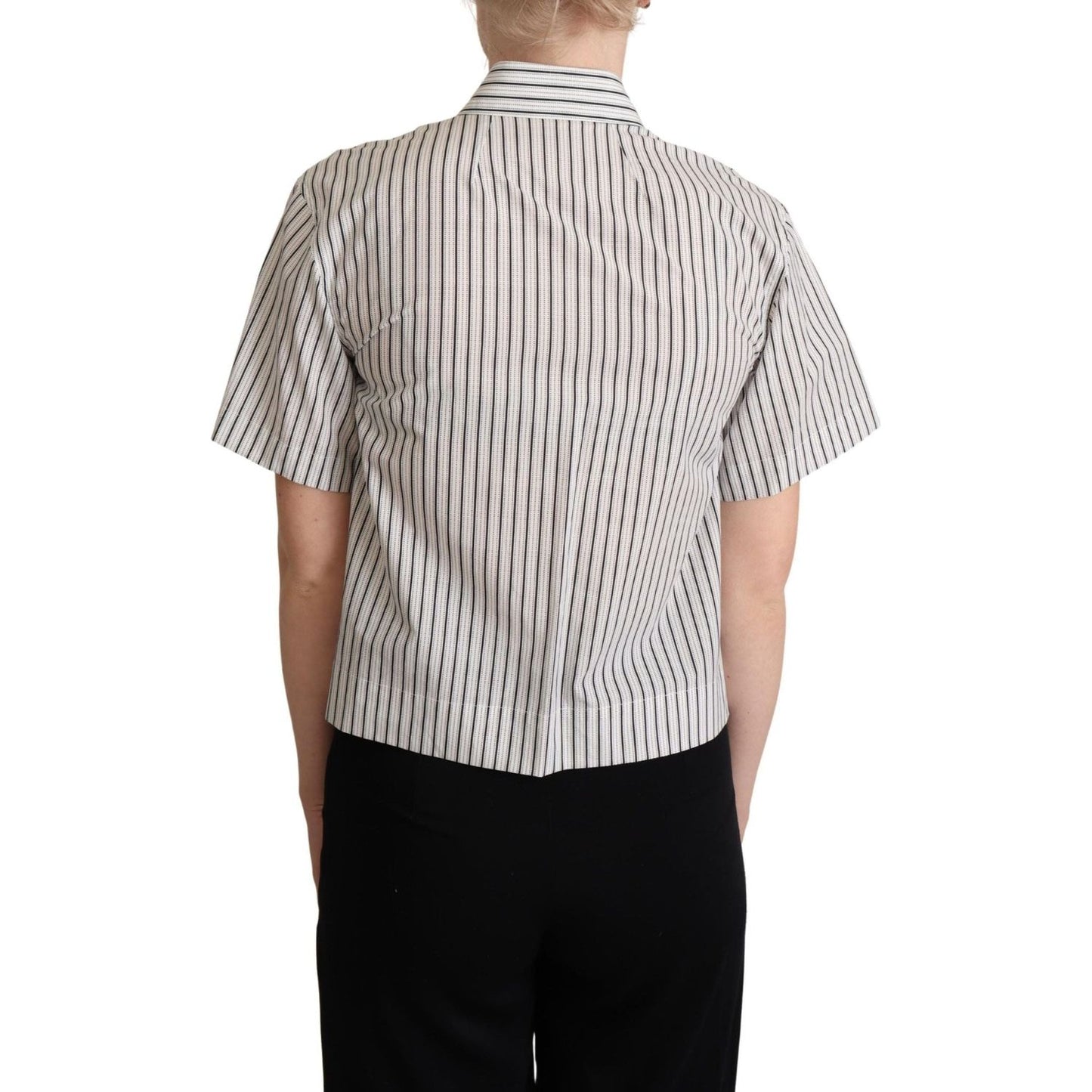 Dolce & Gabbana Chic Monochrome Striped Polo Shirt Blouse Top white-black-striped-collared-shirt