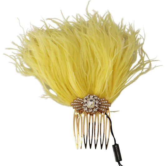 Dolce & Gabbana Crystal Gold Hair Comb with Yellow Ostrich Feather gold-brass-clear-crystal-feather-comb-hair-grip-stick IMG_6091-0f13808c-221.jpg