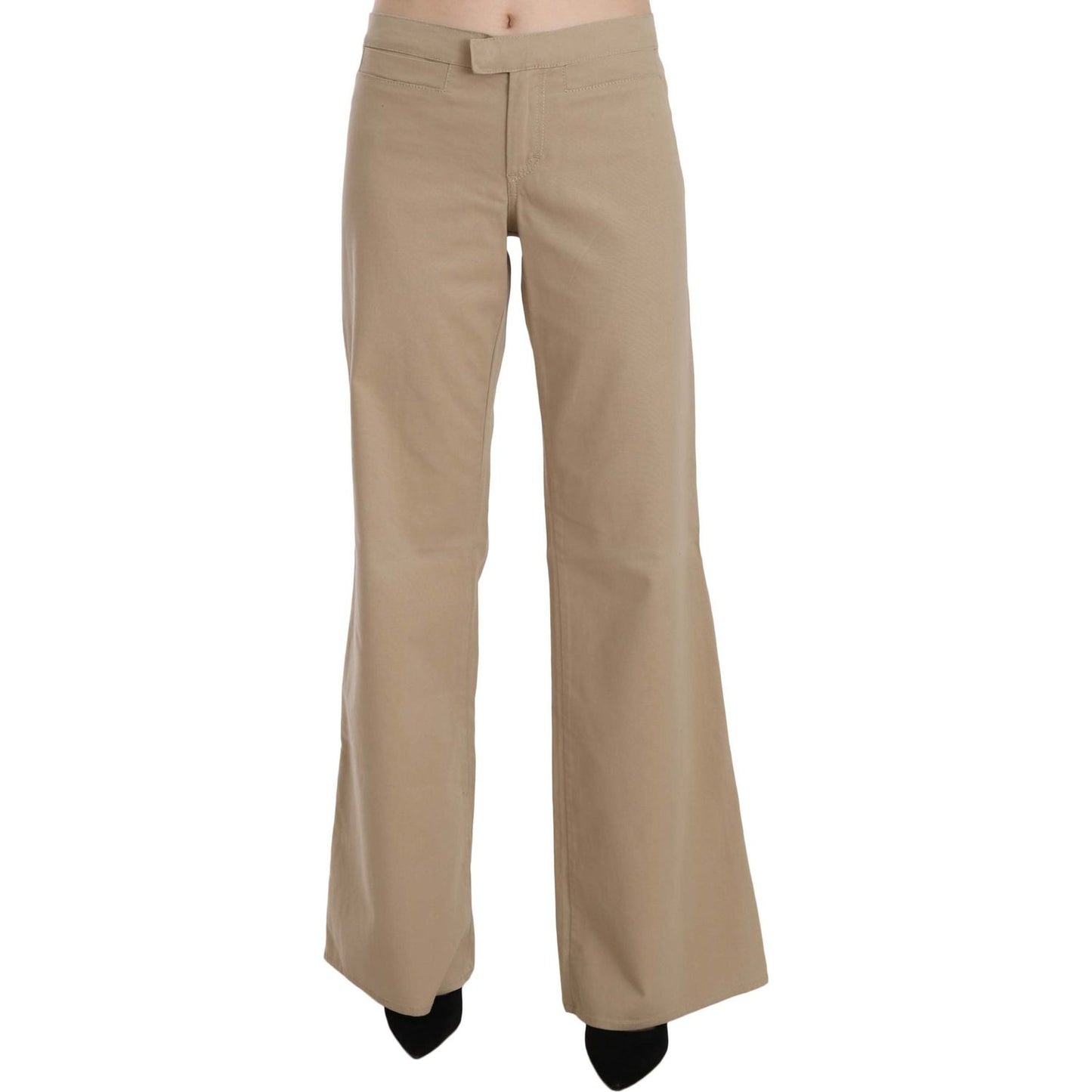 Just Cavalli Beige Mid Waist Flared Luxury Trousers beige-cotton-mid-waist-flared-trousers-pants Jeans & Pants IMG_6092-scaled-c2908824-cbb.jpg