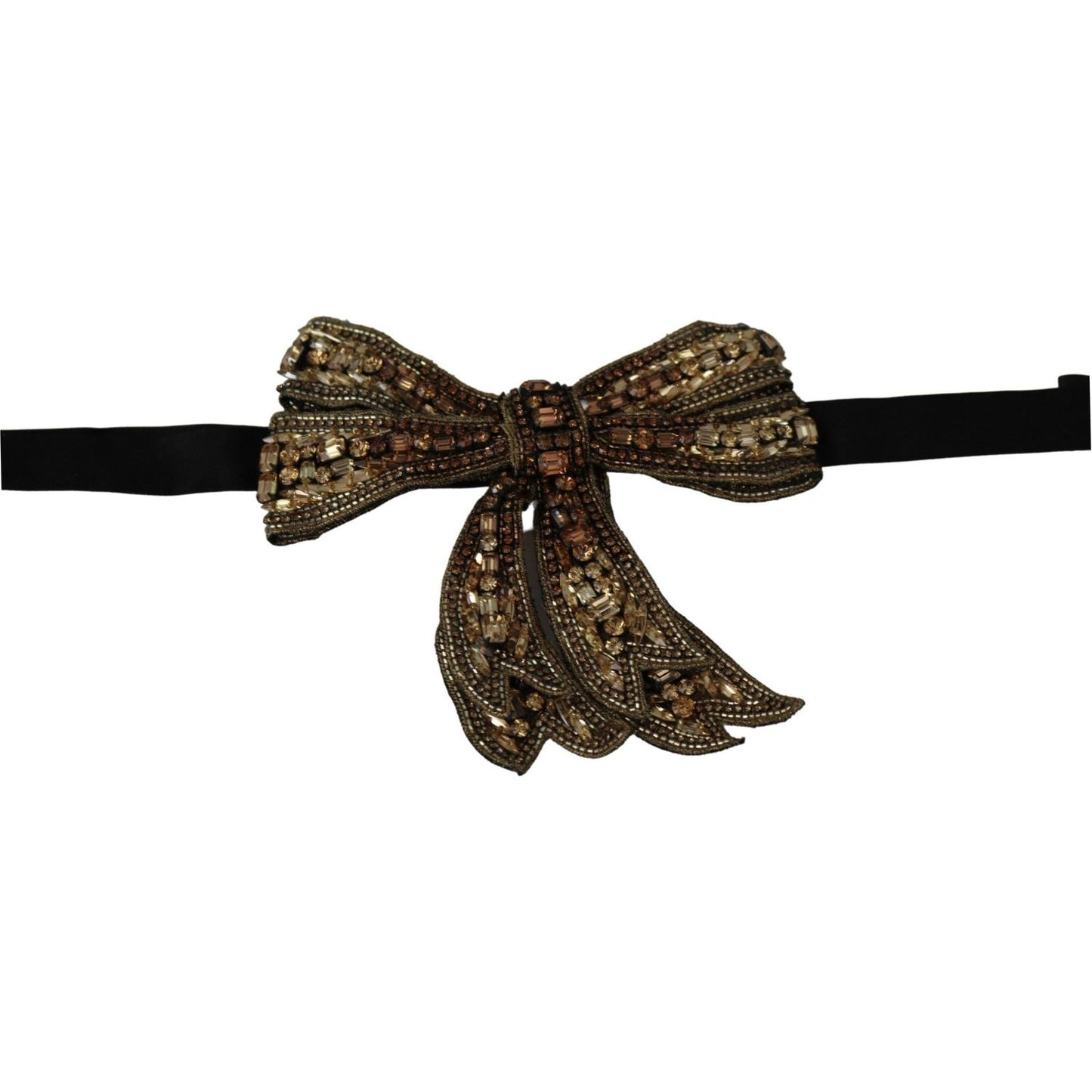 Dolce & Gabbana Elegant Silk Rhinestone Bow Tie Bow Tie gold-tone-silk-rhinestone-embellished-women-bowtie