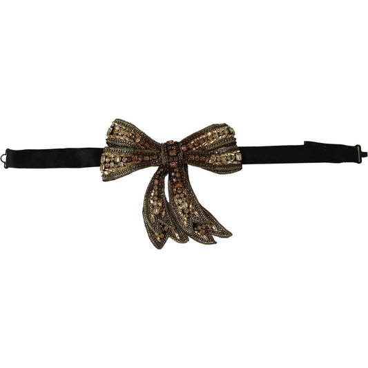 Dolce & Gabbana Elegant Silk Rhinestone Bow Tie Bow Tie gold-tone-silk-rhinestone-embellished-women-bowtie