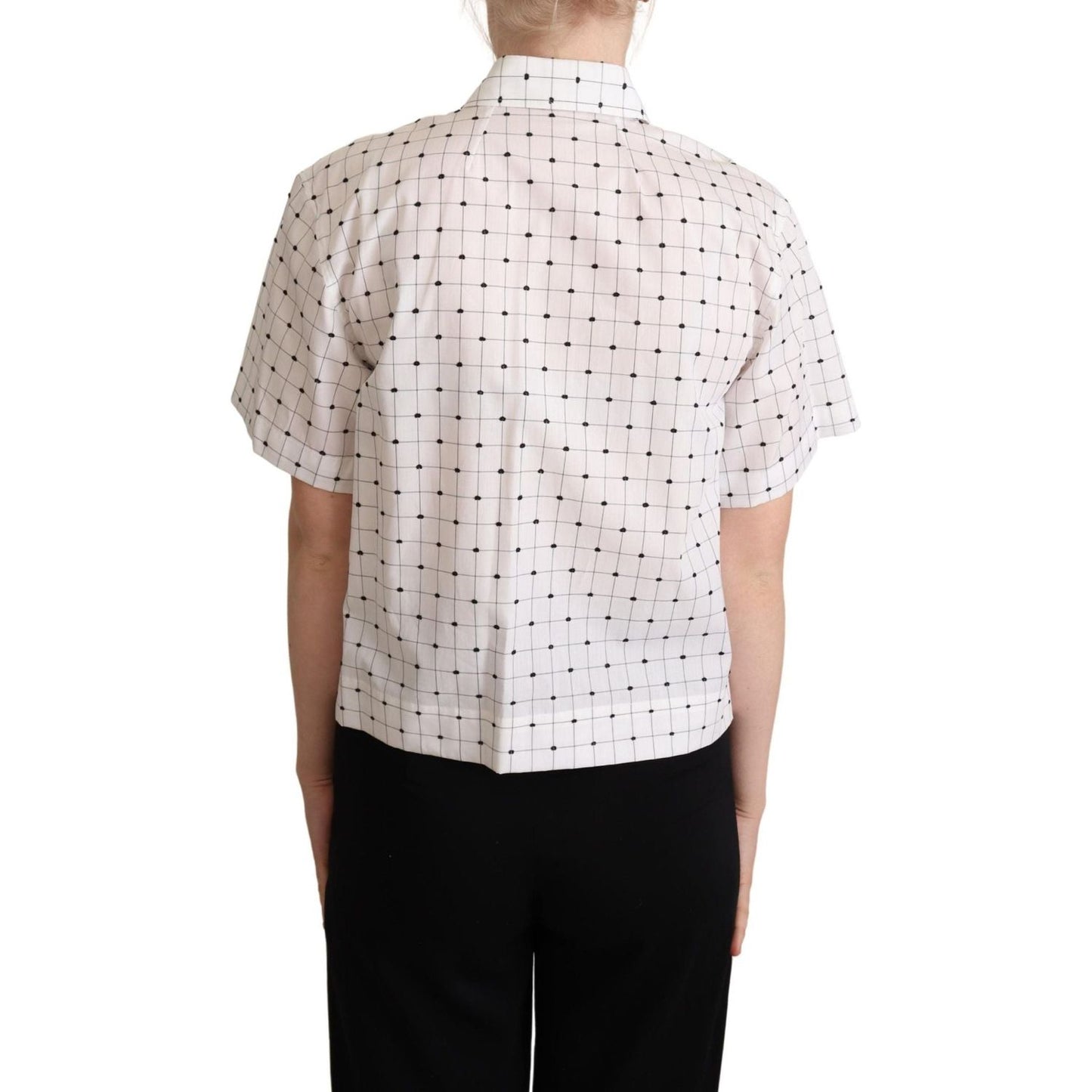 Dolce & Gabbana Chic Monochrome Polka Dot Polo Top Blouse Top white-polka-dot-cotton-collared-shirt-top