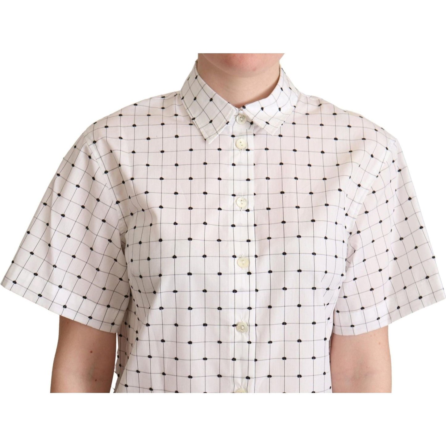 Dolce & Gabbana Chic Monochrome Polka Dot Polo Top Blouse Top white-polka-dot-cotton-collared-shirt-top