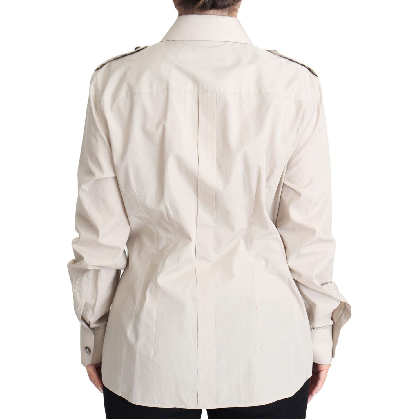 Dolce & Gabbana Elegant Beige Cotton Safari Shirt beige-poplin-safari-fitted-pocket-shirt-top