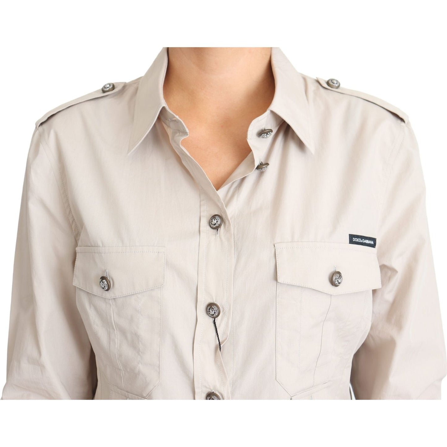 Dolce & Gabbana Elegant Beige Cotton Safari Shirt beige-poplin-safari-fitted-pocket-shirt-top