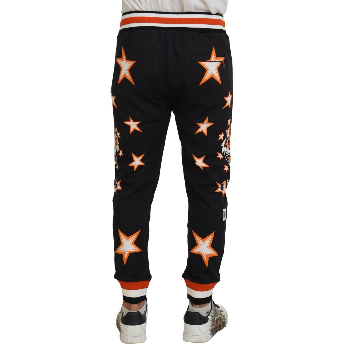 Dolce & Gabbana Elegant Black Star Casual Sweatpants black-orange-star-trousers-sport-pants