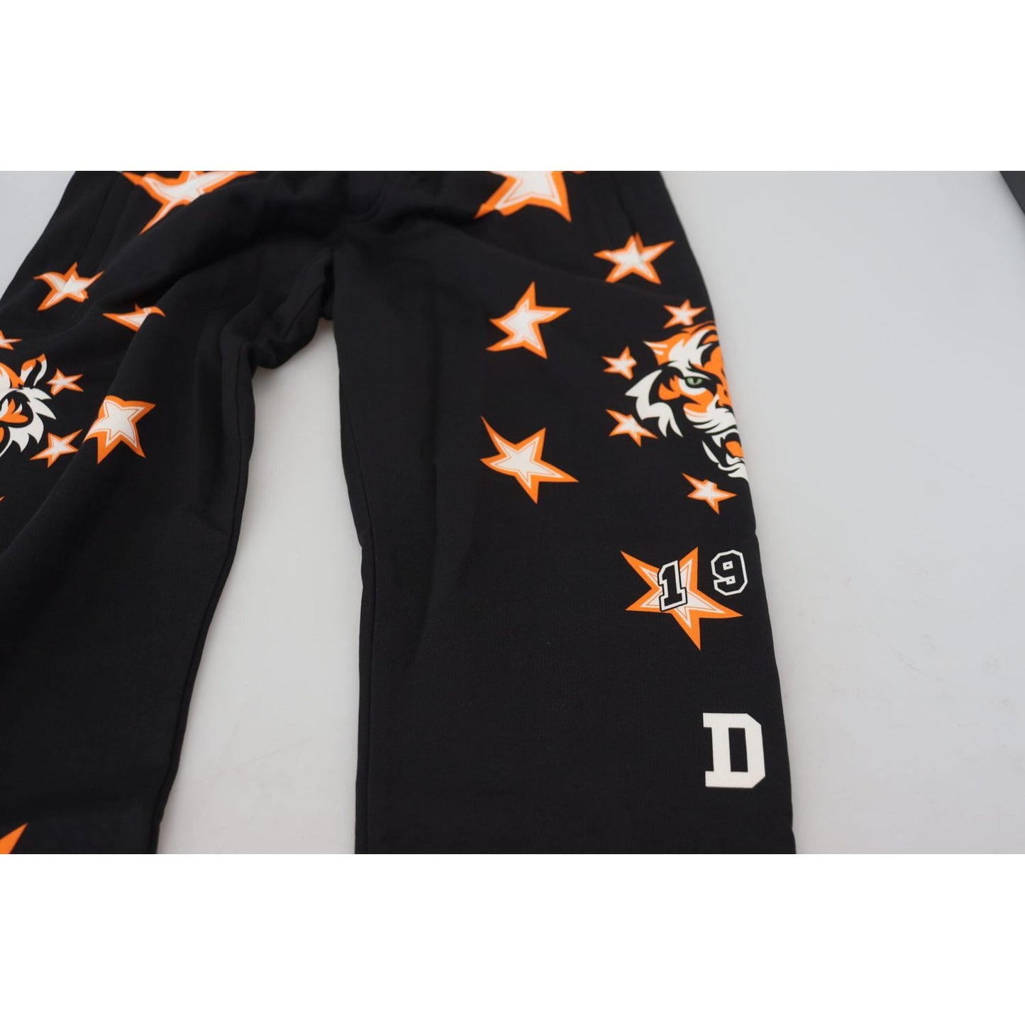 Dolce & Gabbana Elegant Black Star Casual Sweatpants black-orange-star-trousers-sport-pants