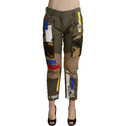 Dolce & Gabbana Chic Multicolor Patched Cargo Pants Jeans & Pants green-military-cargo-trouser-cotton-pants