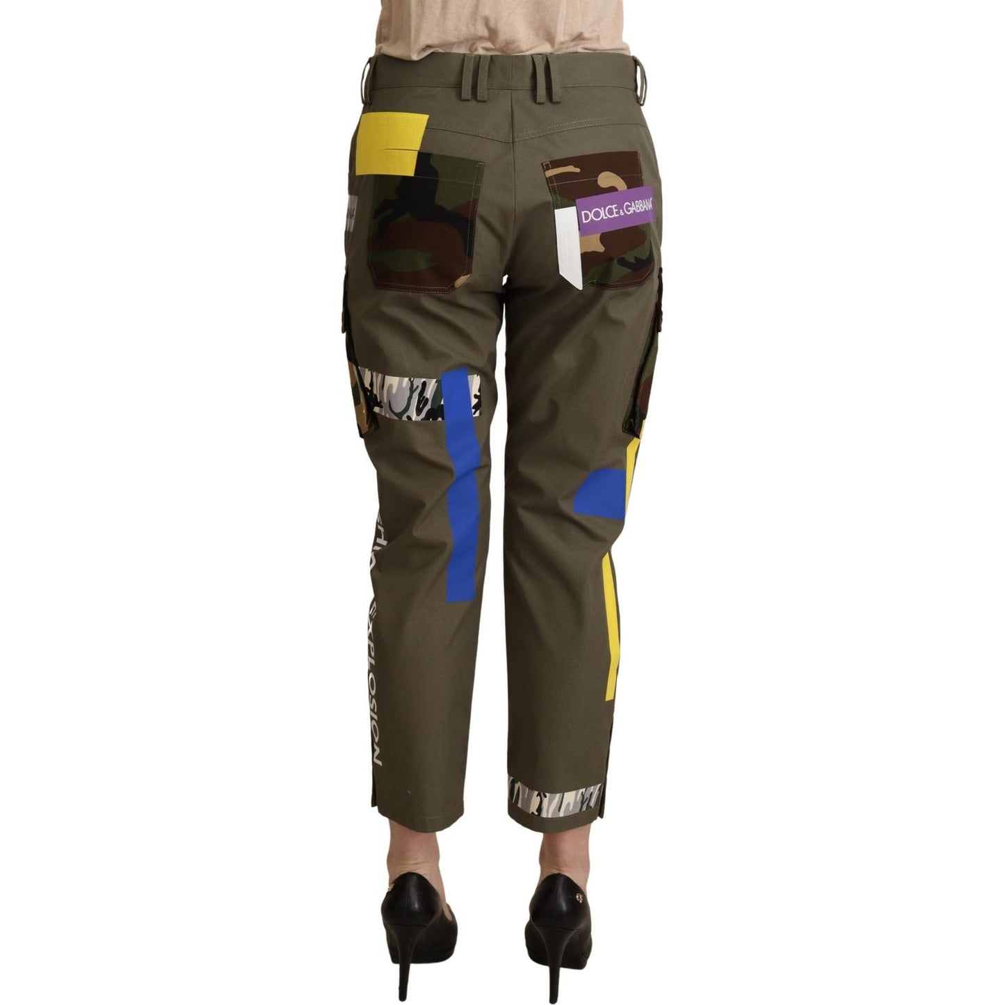 Dolce & Gabbana Chic Multicolor Patched Cargo Pants Jeans & Pants green-military-cargo-trouser-cotton-pants