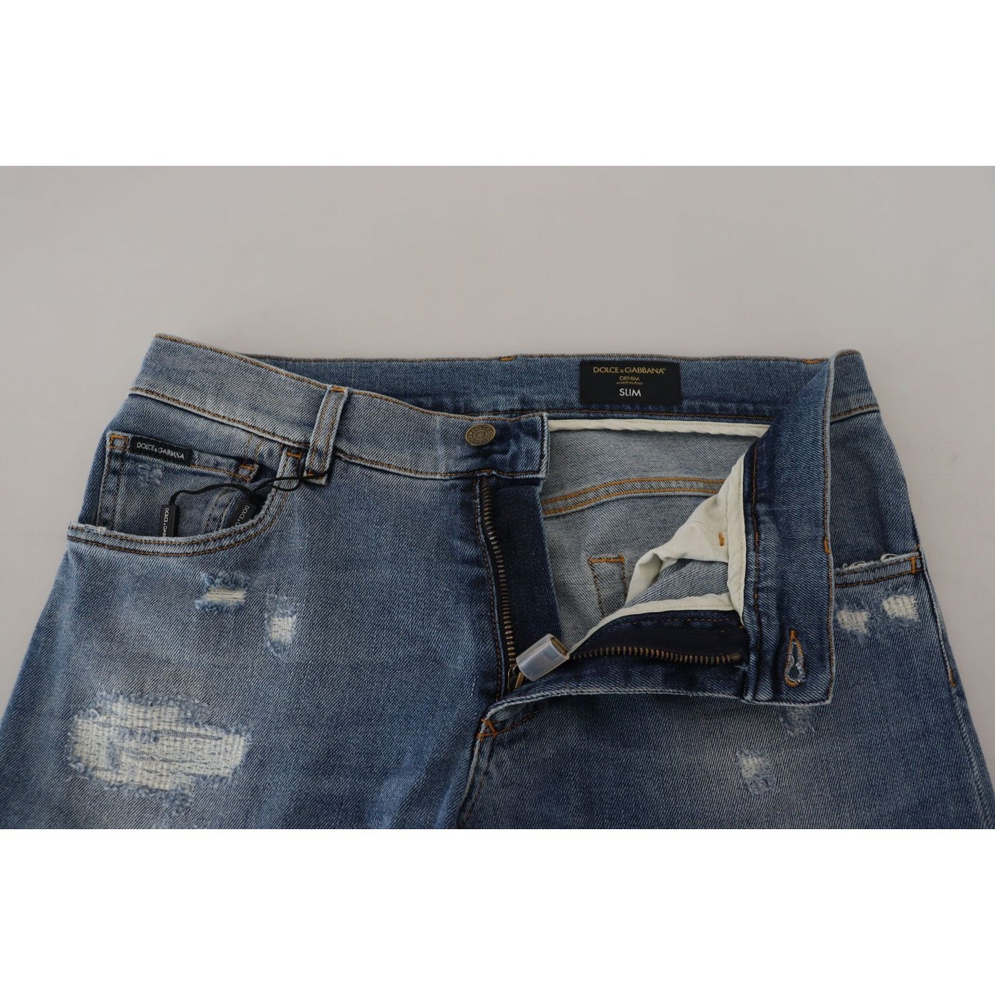 Dolce & Gabbana Chic Slim Fit Italian Denim Jeans blue-slim-fit-tattered-cotton-denim-jeans IMG_6143-scaled-6daae5e9-379.jpg