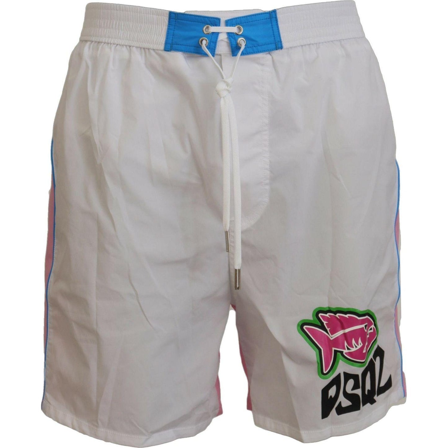 Dsquared² Chic White & Pink Print Swim Shorts white-pink-logo-print-men-beachwear-shorts-swimwear