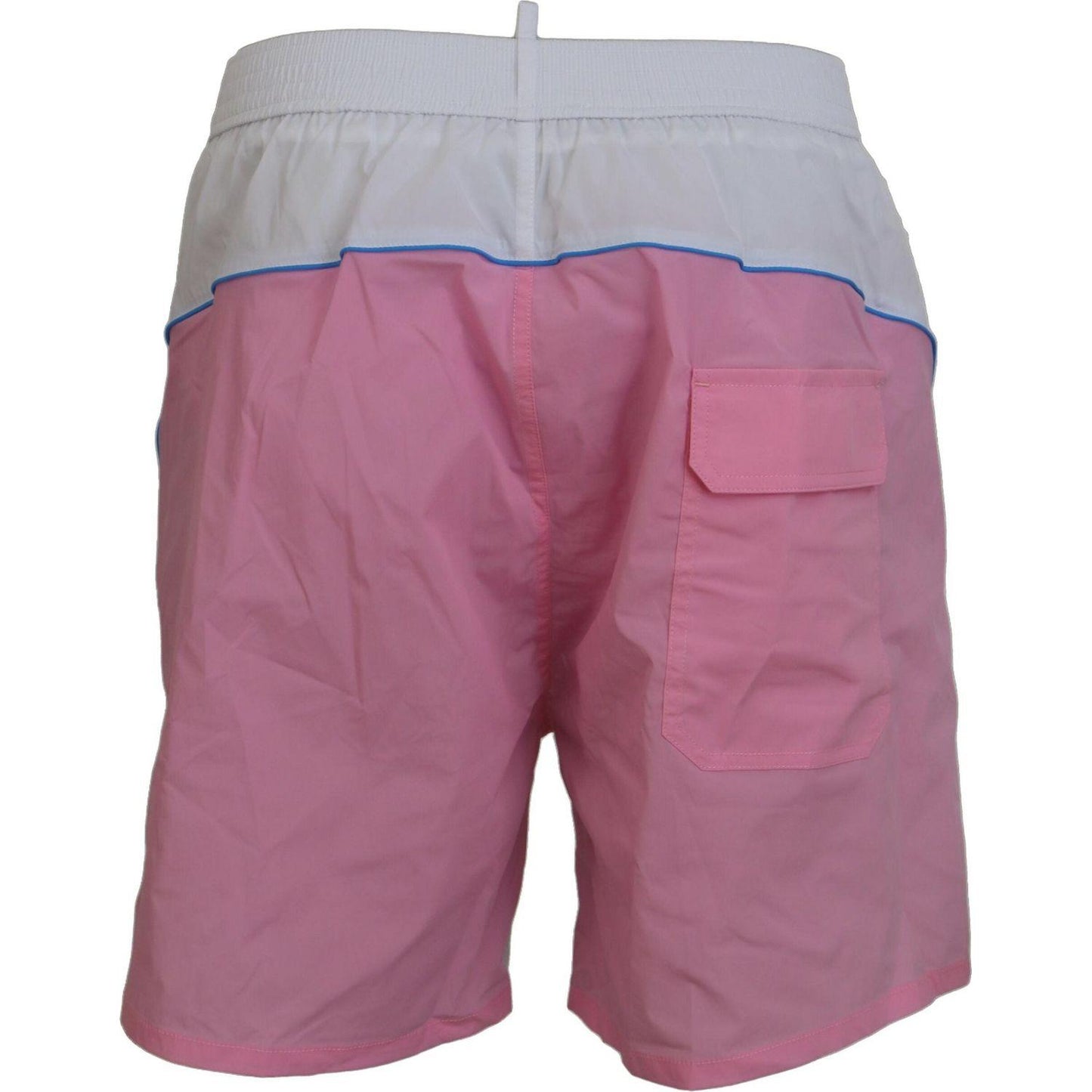Dsquared² Chic White & Pink Print Swim Shorts white-pink-logo-print-men-beachwear-shorts-swimwear IMG_6151-scaled-26b44c53-c85.jpg