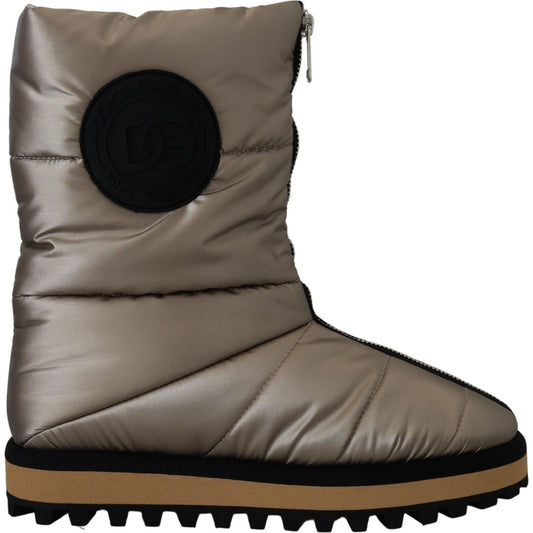Dolce & Gabbana Silver Platino Mid Calf Designer Boots silver-padded-mid-calf-winter-shoes-boots