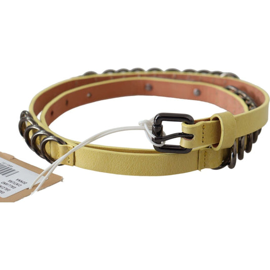 John Galliano Chic Yellow Leather Skinny Belt Belt yellow-leather-luxury-slim-buckle-fancy-belt