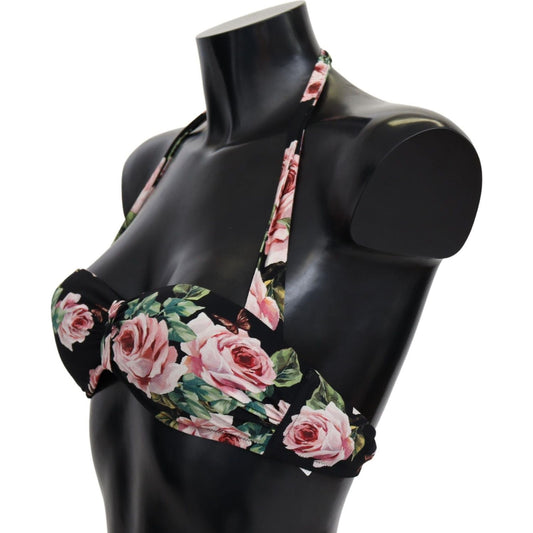 Dolce & Gabbana Elegant Black Floral Bikini Top black-roses-print-swimsuit-beachwear-bikini-tops-1
