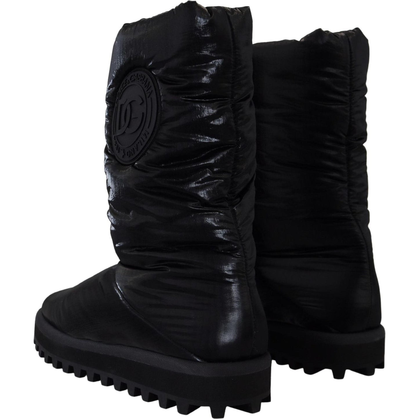 Dolce & Gabbana Elegant Mid-Calf Boots in Black Polyester black-boots-padded-mid-calf-winter-shoes