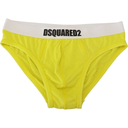 Dsquared² Chic Yellow Modal Stretch Men's Briefs yellow-white-logo-modal-stretch-men-brief-underwear