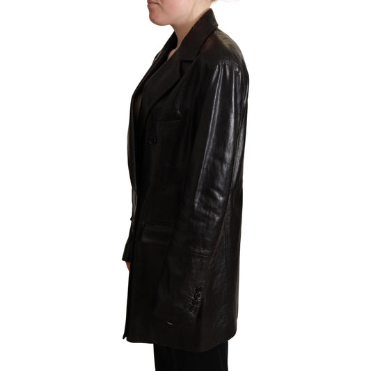 Dolce & Gabbana Elegant Black Leather Double-Breasted Jacket WOMAN COATS & JACKETS black-double-breasted-coat-leather-jacket